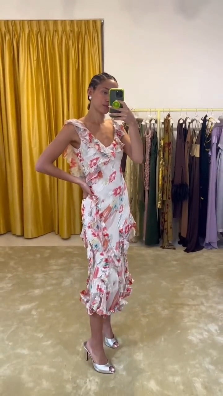 Ruffled Floral Midi Dress