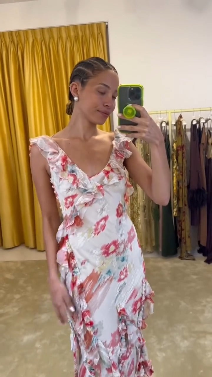 Ruffled Floral Midi Dress