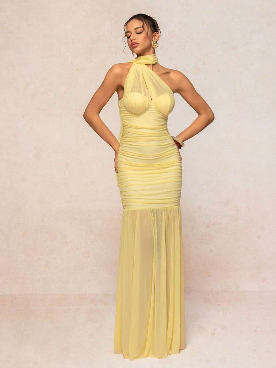 Tied Sleeveless Mesh Maxi Dress