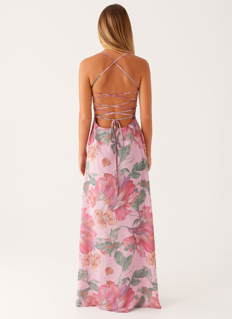 Pink Floral Chiffon Maxi Dress