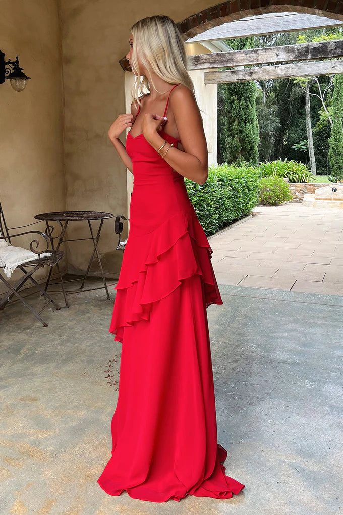 Anais Red Ruffled Maxi Dress