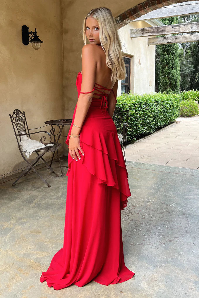 Anais Red Ruffled Maxi Dress