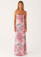 Pink Floral Chiffon Maxi Dress