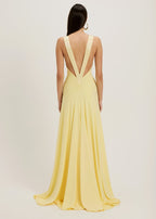 Elara Deep-V Satin Maxi – Buttermelt Yellow