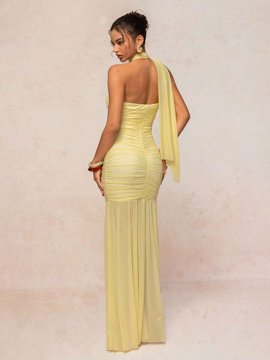 Tied Sleeveless Mesh Maxi Dress