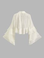 Chiffon High Neck Ruffle Dolman sleeve See-Through Crop Blouse