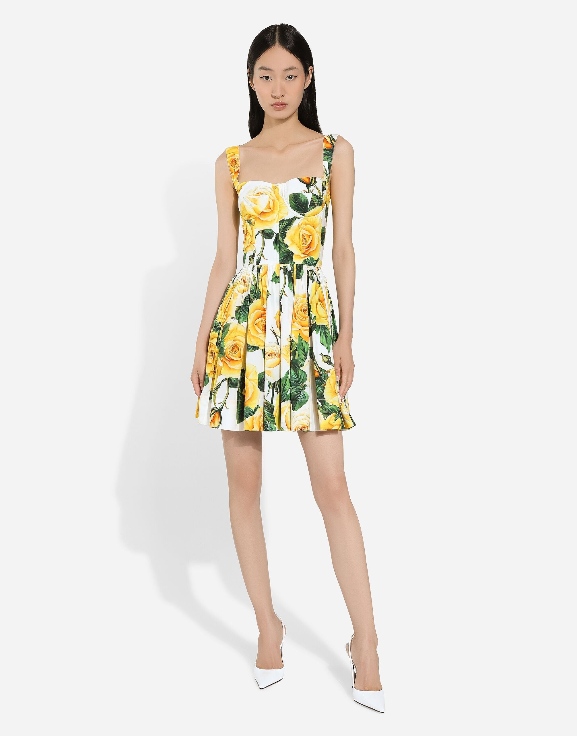Short Corset Mini Dress - Yellow Rose Print