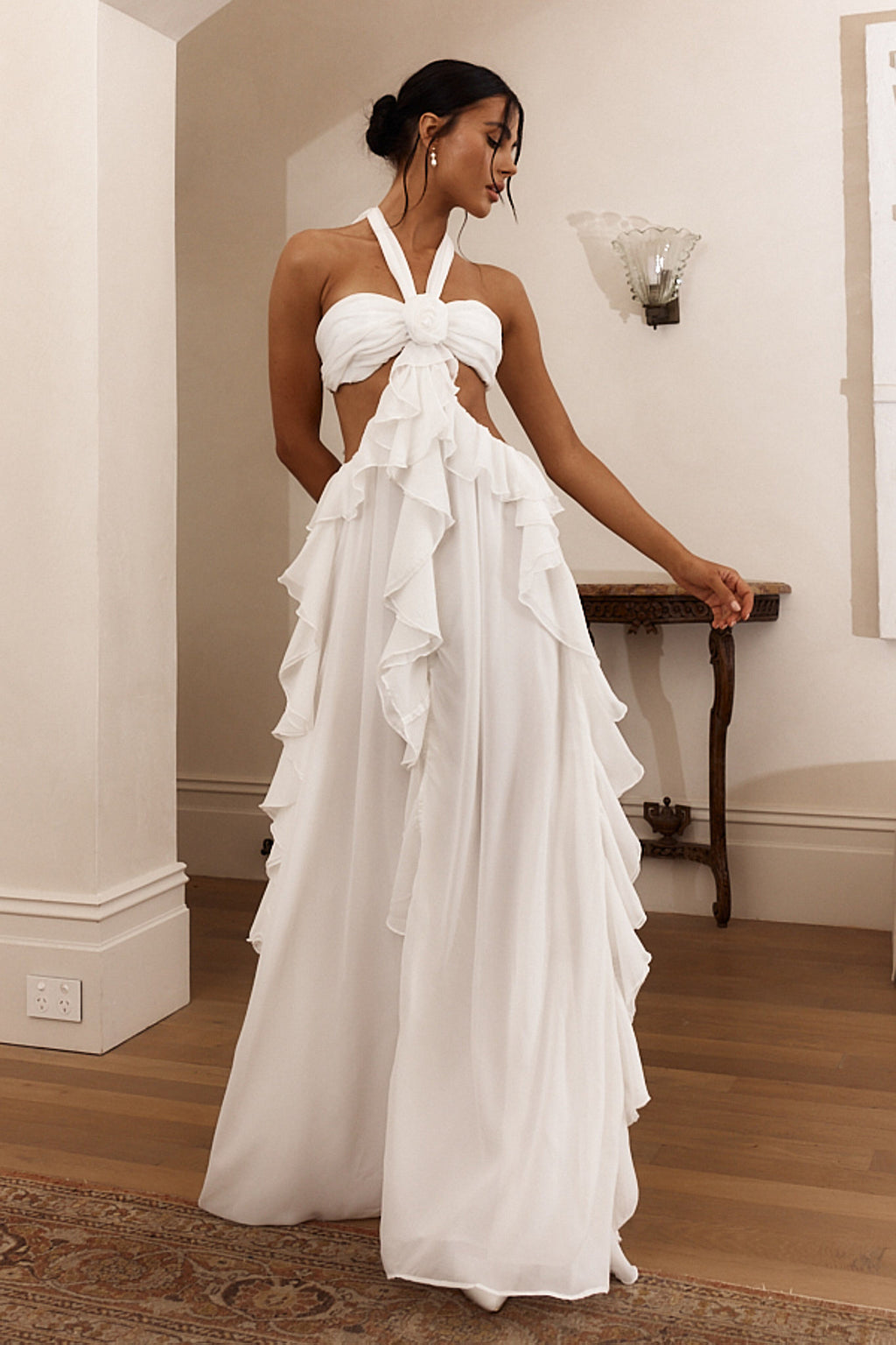 Seraphina Halter Cut-Out Maxi – Cloud White