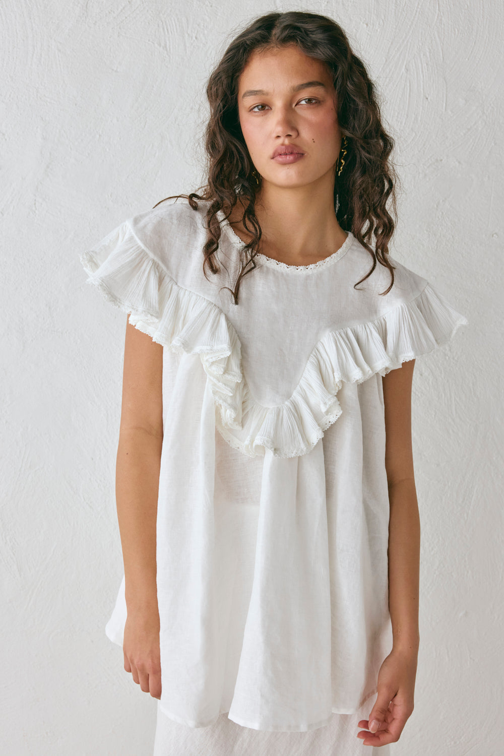 Viola Linen Tunic White Top
