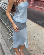 Cyra Liquid Satin Maxi – Steel Blue