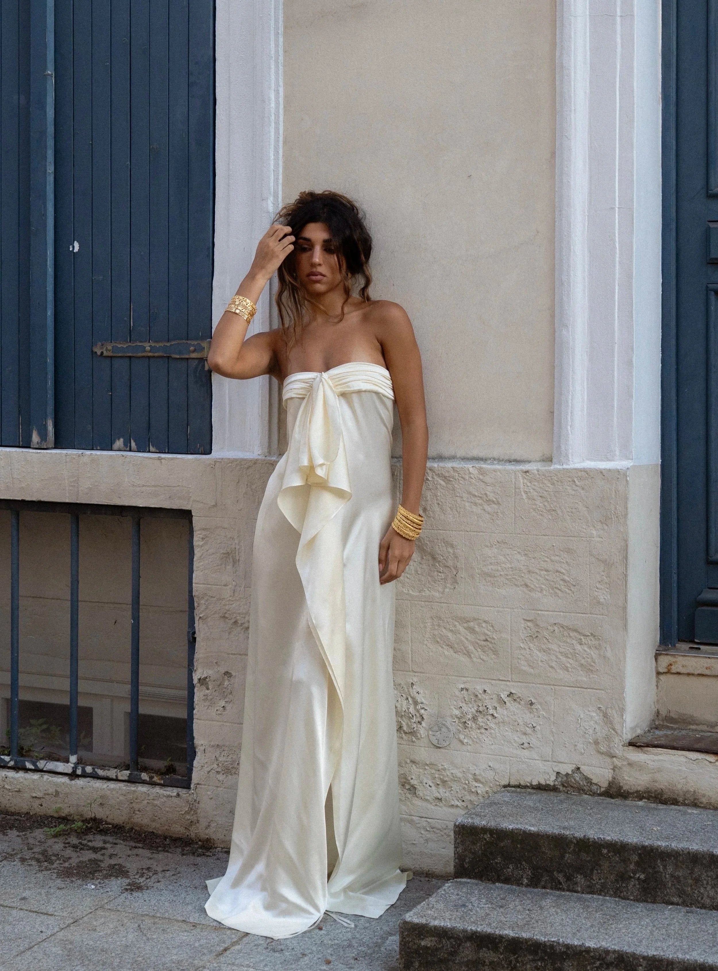 Aphrodite Draped Scarf Maxi – Champagne Pearl