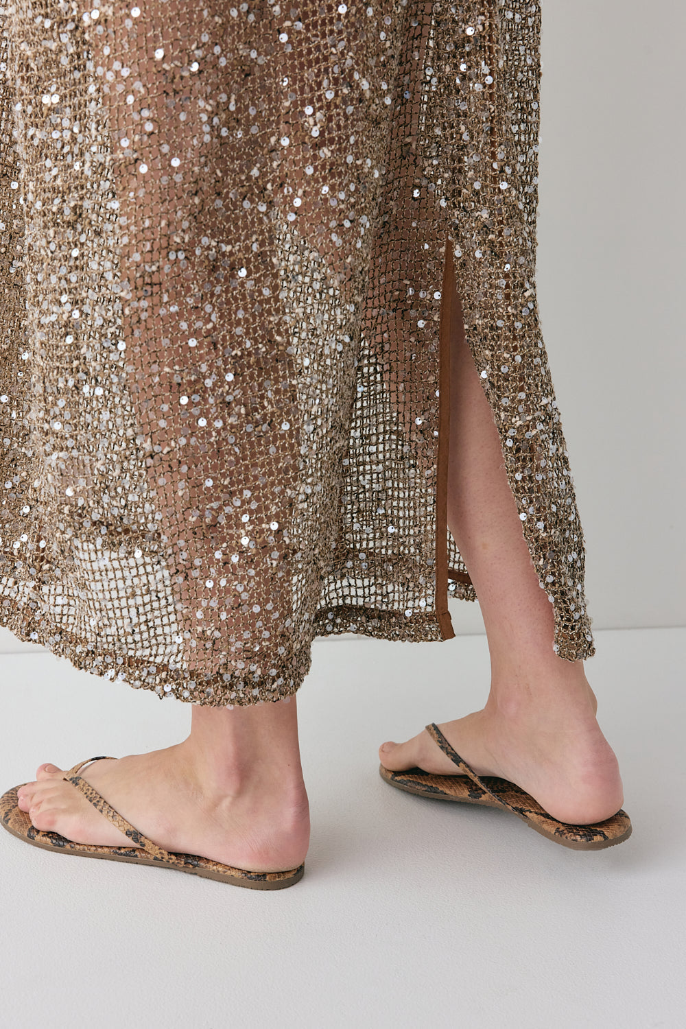 Ivette Sequin Midi Dress Mocha