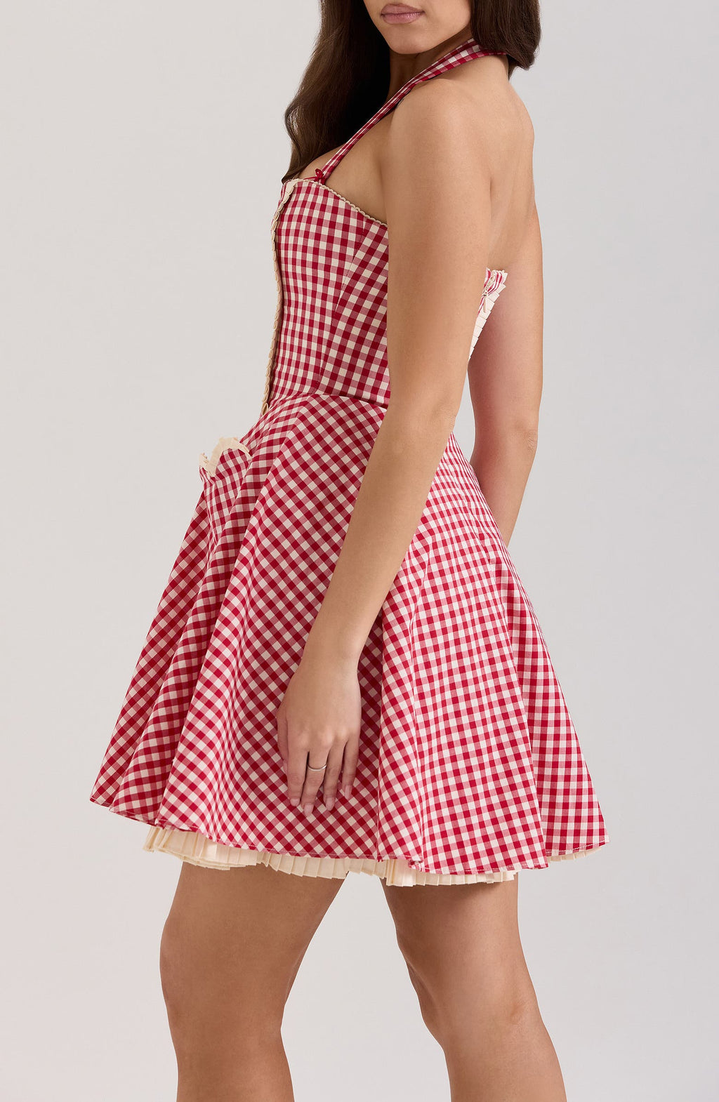 Heidi Fit & Flare Gingham Halter Mini Dress