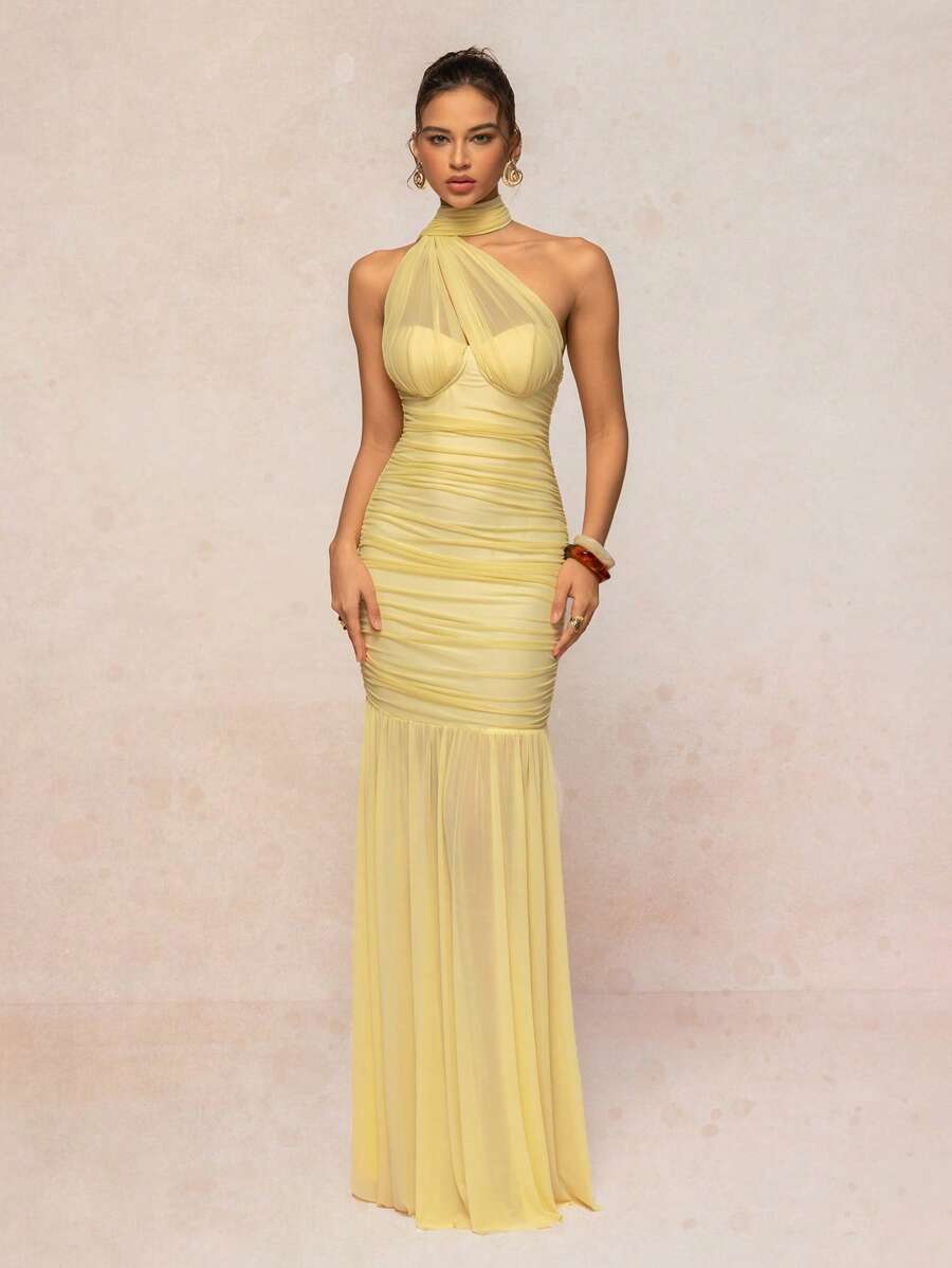 Tied Sleeveless Mesh Maxi Dress