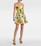 Short Corset Mini Dress - Yellow Rose Print