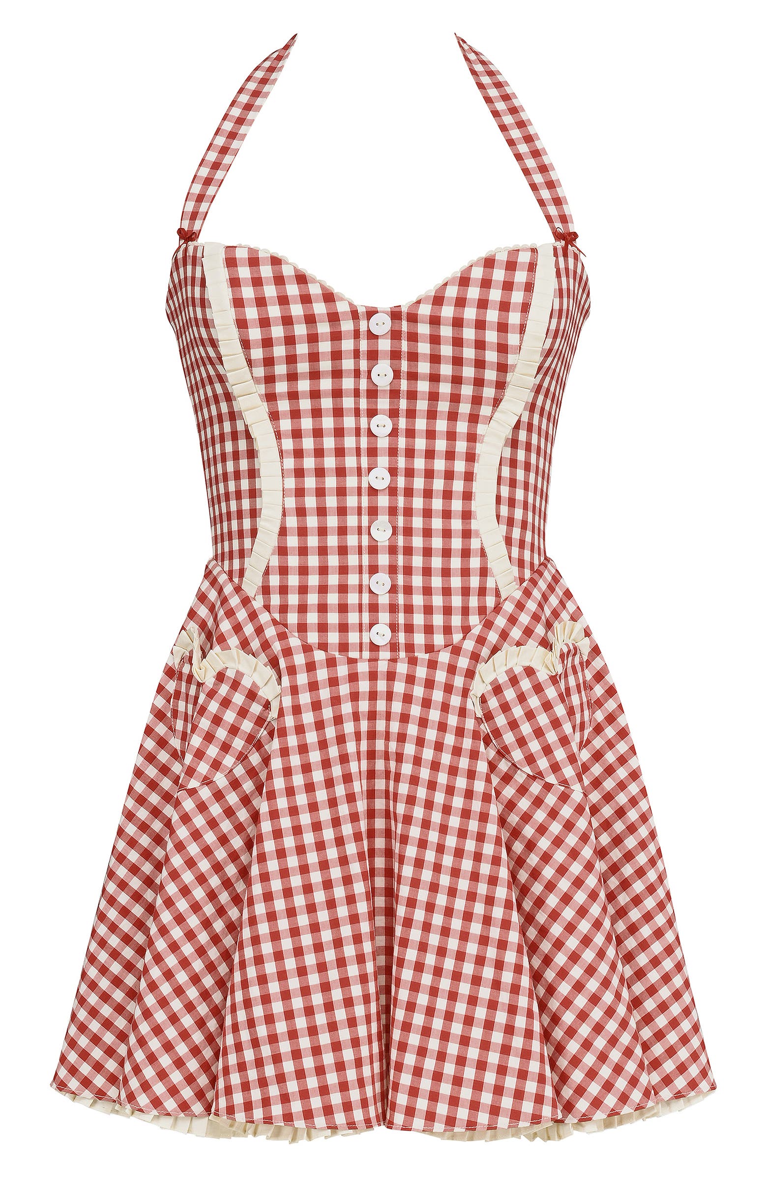 Heidi Fit & Flare Gingham Halter Mini Dress