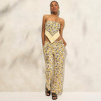 Cotton voile bandana top in daffodil daze block print