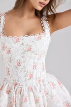 Rose Print Stretch Cotton Mini Dress