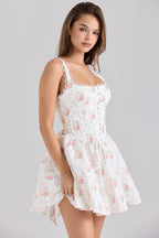 Rose Print Stretch Cotton Mini Dress