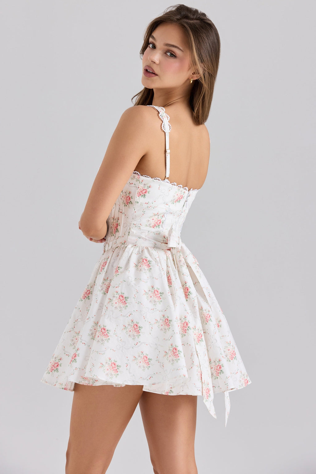Rose Print Stretch Cotton Mini Dress