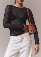 Long-Sleeve Bow Lace Top