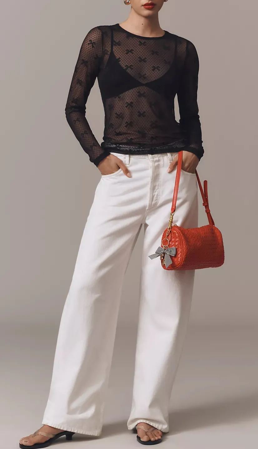 Long-Sleeve Bow Lace Top