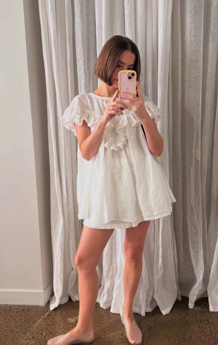 Viola Linen Tunic White Top