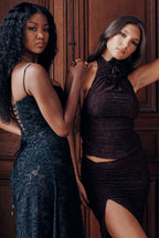 Black Floral Lace Back Maxi Dress