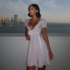 White Red Polka Dot Chiffon Mini Dress