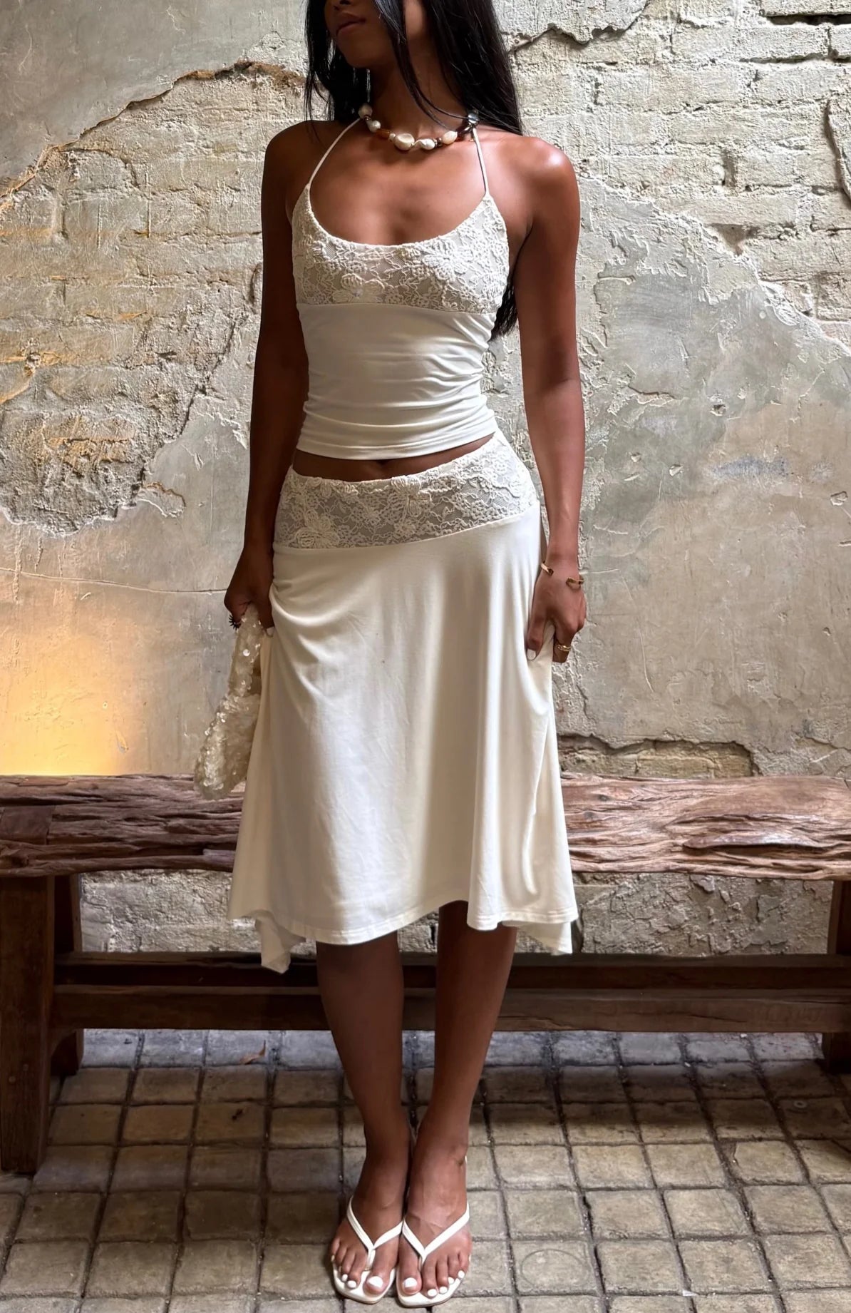 White Lace Y2K 2-Piece Set