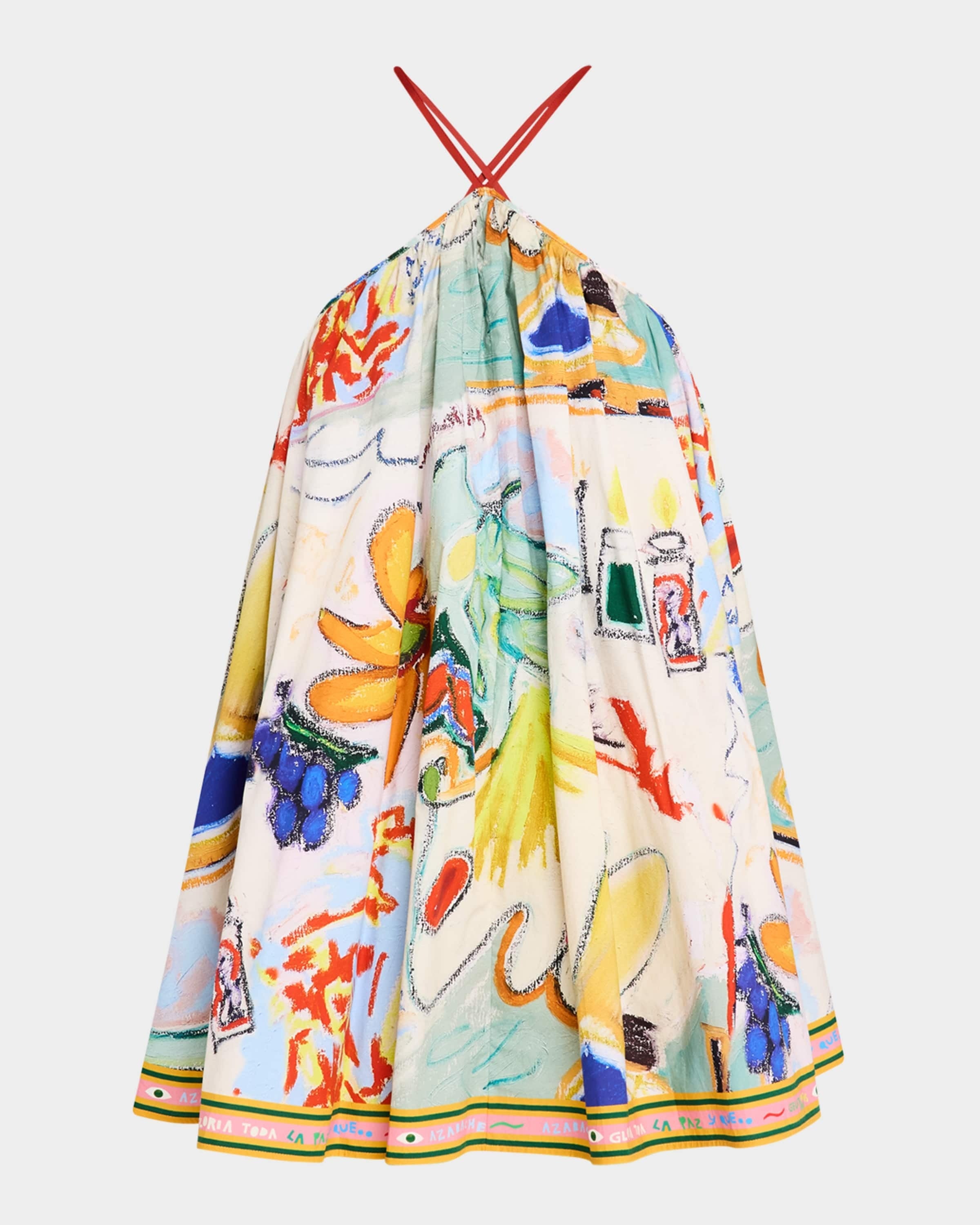 Graffiti Printed Halter Mini Dress
